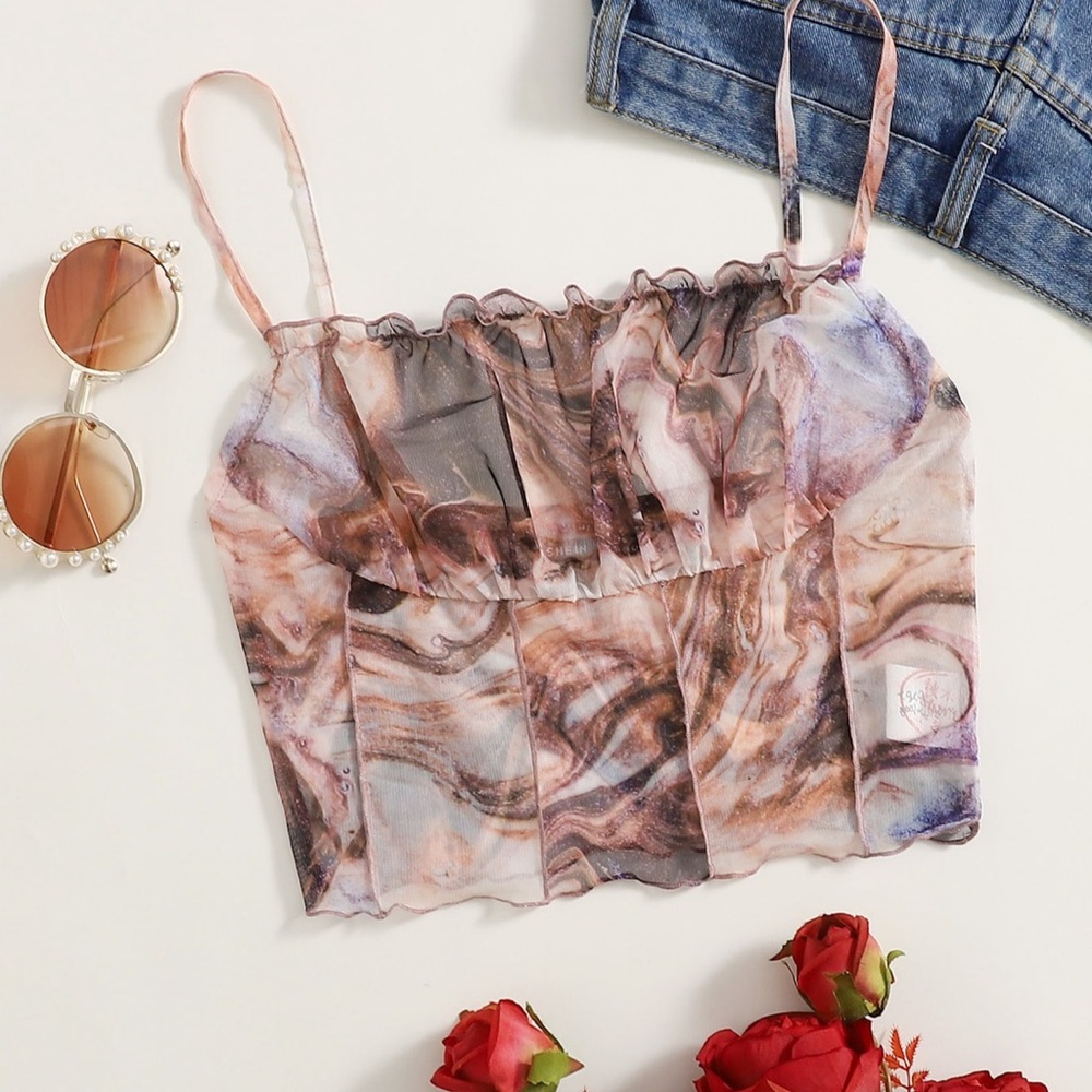SHEIN Pink and Purple Ruffled Camisole Crop Top